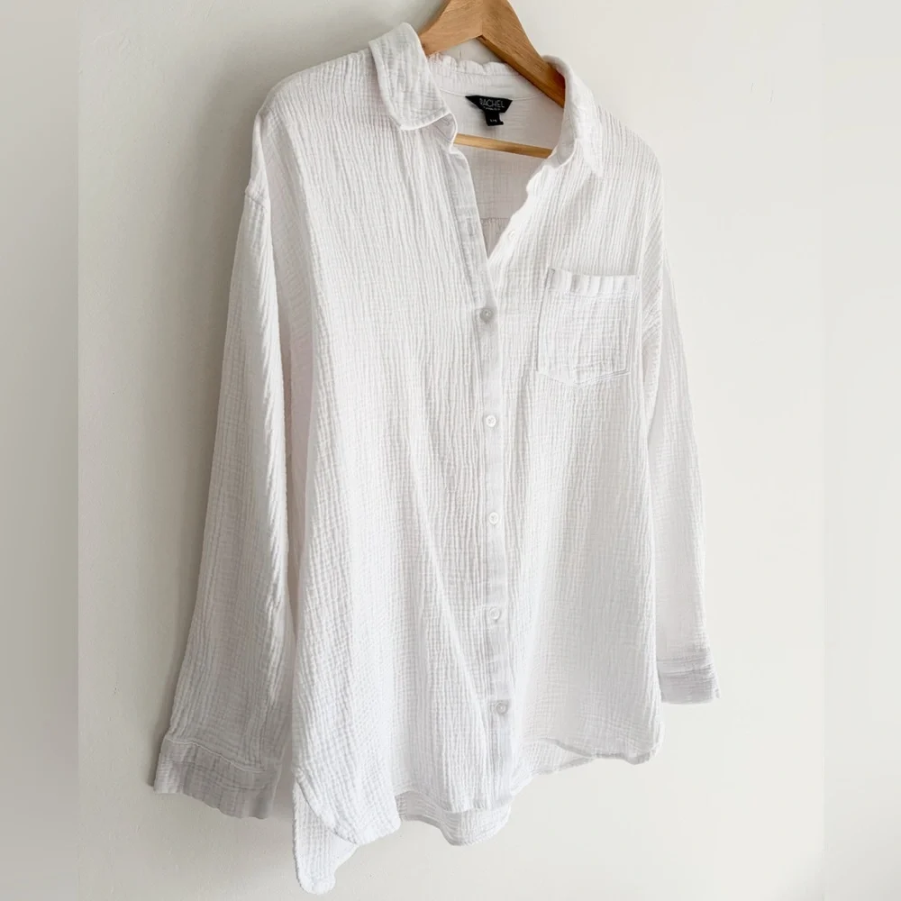 Rachel Roy White Textured Gauze Cotton Button Down - Large - Picture 4 of 10